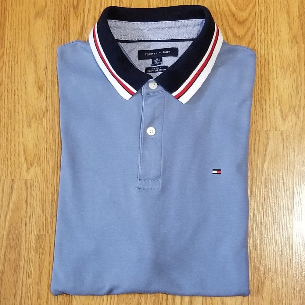 Tommy Hilfiger Men's Blue Polo Shirt Tipped Collar Custom Fit Size XL ✨HP✨